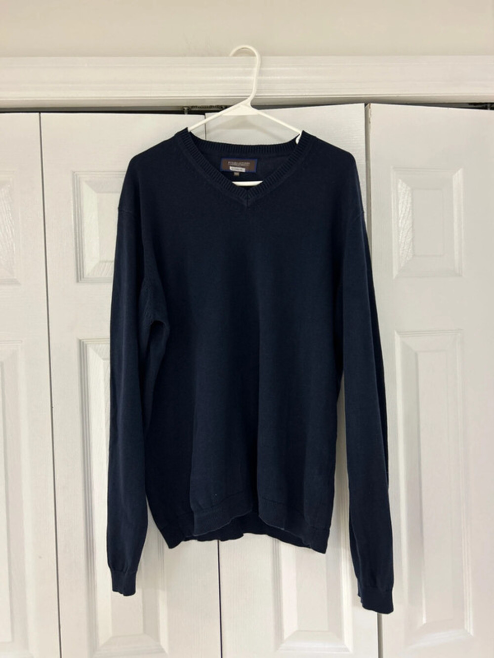 Fusaro Antonio, navy blue cotton V-neck sweater size XXL